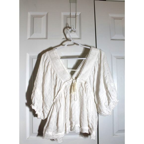 bohme Tops - bohme White Cotton Blend Lace Trim Babydoll Blouse sz S
